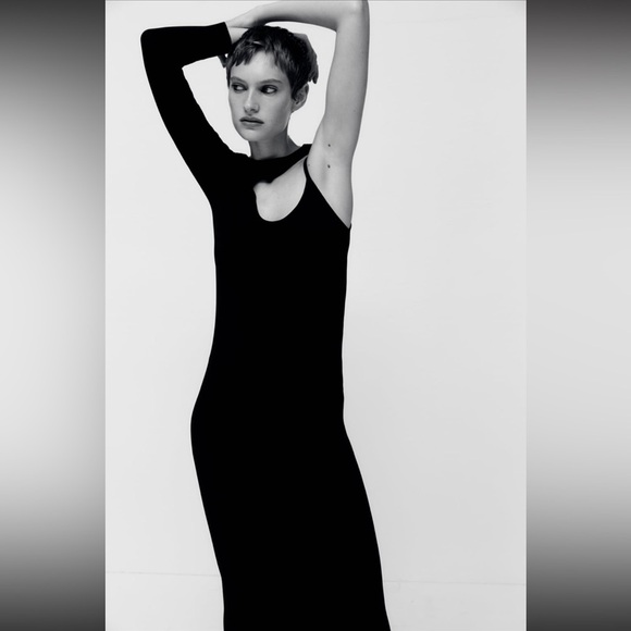 Zara Black Cut Out Knit Dress Size S - Picture 10 of 10